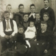 from top left - Bertha, Eva, Emma, Dan Clark, Ernest Roaemhild, Ida, James Jane baby Violet, Mamie, Dora